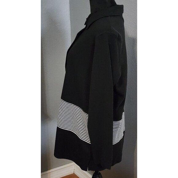 Jaclyn Smith Sport Cardigan Sweater Large Black White Striped Button Front  Top - Picture 3 of 8